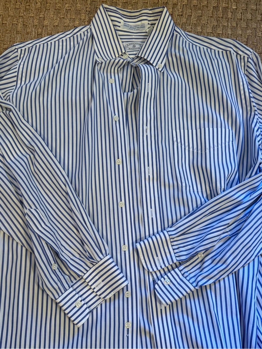 H Stockton Men's Blue and White Striped Dress Shirt